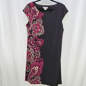 Liz Claiborne Women's Size Large Black Dress With Beautiful Print Down Side